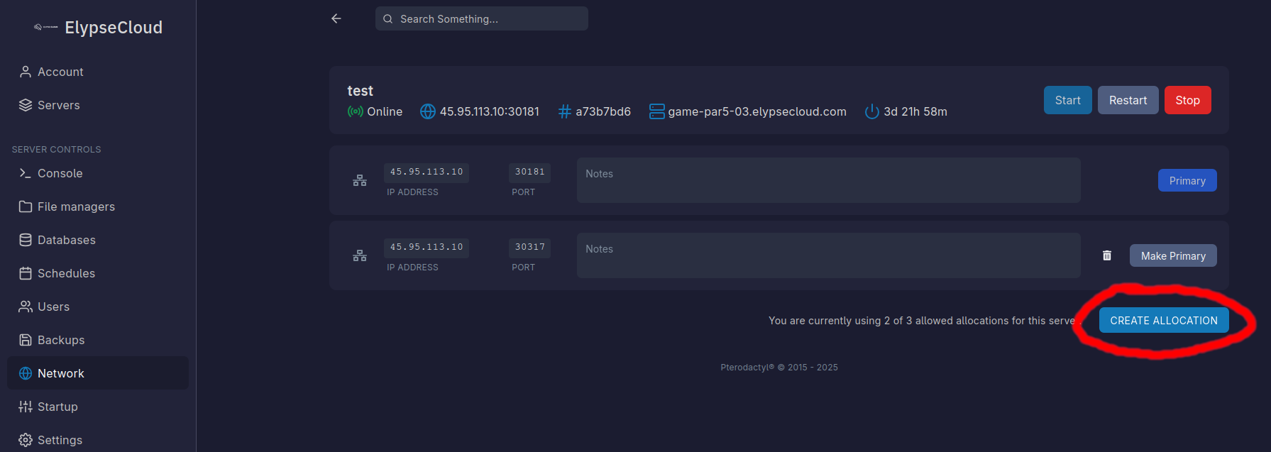 Create Allocation Button